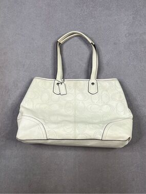 Coach Cream Perforated Signature Leather Tote
